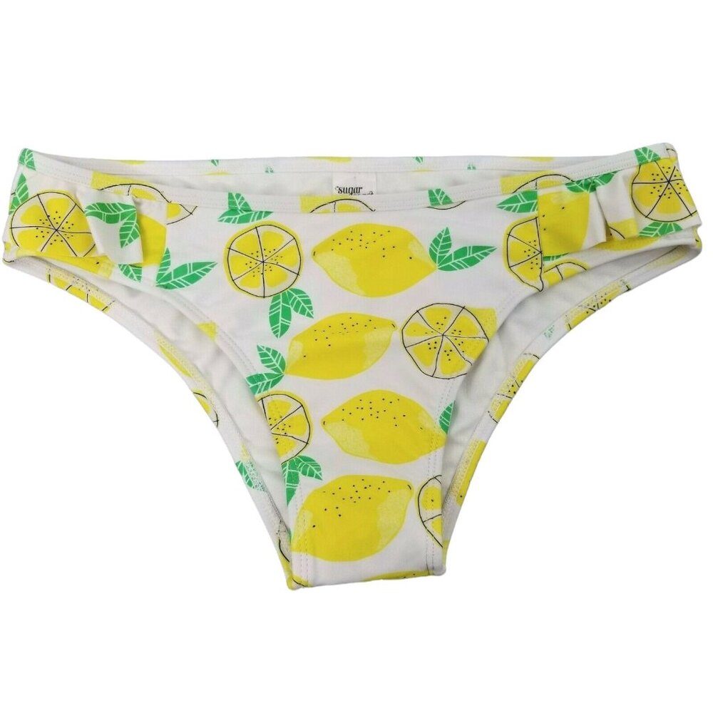 Sugar Coast by Lolli Swim Bikini Bottom XL Lemon Print Ruffle Beach Yellow White